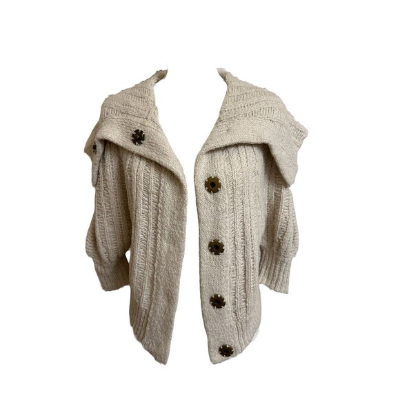 FREE PEOPLE Women's XS Beige Chunky Knit Cropped Cardigan Women’s Large Snaps - Picture 2 of 7
